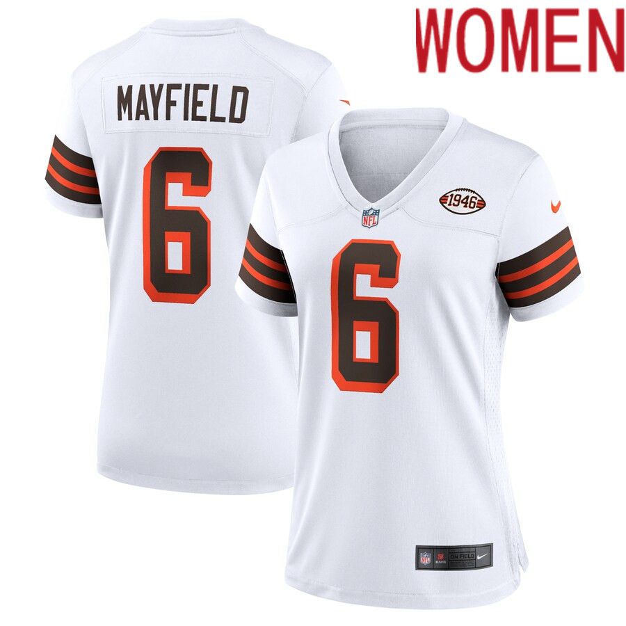 Women Cleveland Browns #6 Baker Mayfield Nike White 1946 Collection Alternate Game NFL Jersey